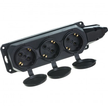 Колодка ЭРА K-3E-B-IP44 каучуковая с заземлением 3 розетки 16A IP44 черная