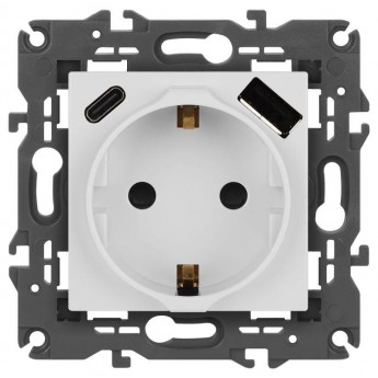 Розетка ЭРА ELEGANCE Б0067736 14-4108-01 2P+E 16A-250В со шторками с USB type-A+C 5В-3А белый